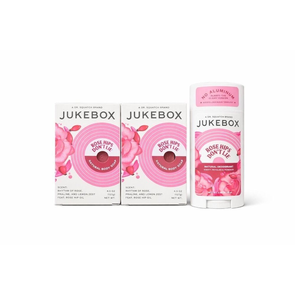 Dr Squatch Jukebox Rose Hips Don't Lie Soap 4.5 oz 2 + Deodorant 2.65‎ oz Set